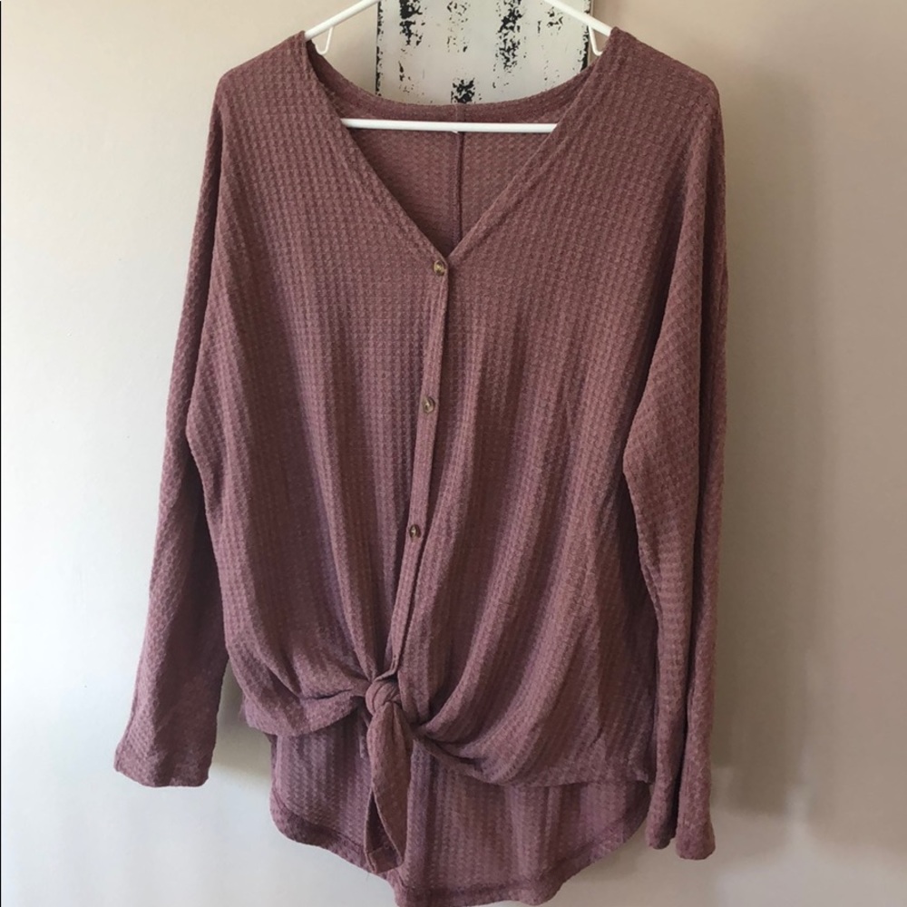 High low button down sweater